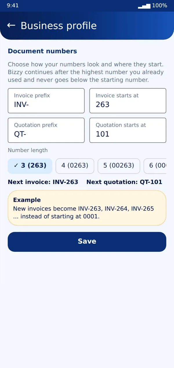 Your own invoice numbers