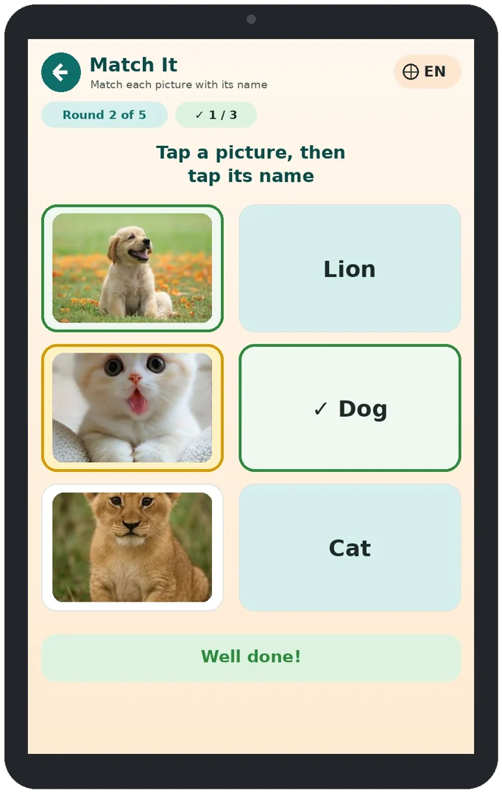 Match It brain game with real animal photos