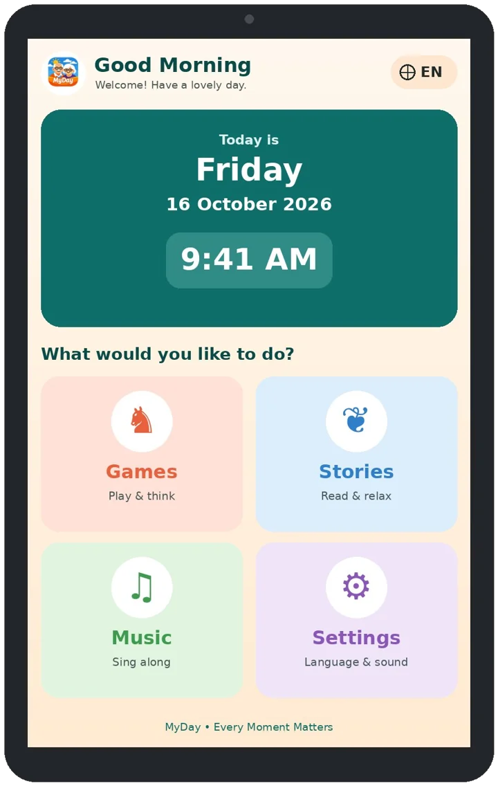 MyDay Home screen on a tablet