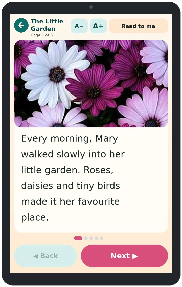 Story page with a photo poster and large text